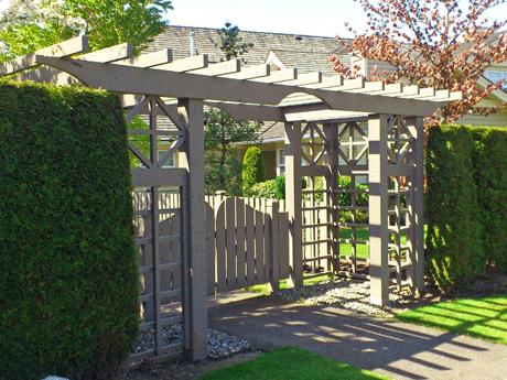 Painted double wide cedar arbor with gates